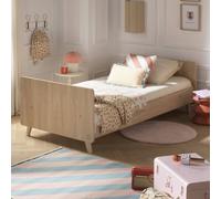 Lit Junior 90x190 Avec Sommier Et Matelas - Décor Bois Chêne Suave - Arty Marron 90X190