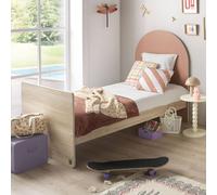 Lit Junior 90x190 Avec Sommier Et Matelas - Décor Bois - Tête De Lit Forme Arche - Arche Rouge/marron 90X190