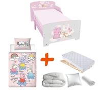 Lit Junior Peppa Pig - 140x70 cm - Lit + Matelas + Parure + Couette + Oreiller - Rose