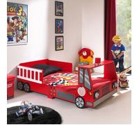 Lit junior - Pompier - 70x140cm - MDF - Rouge - Sécurisé avec barrières