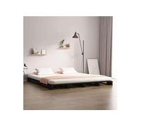 Lit leandre vidaxl 190 x 140 x 11 cm en bois sommier a lattes pour 2 personnes de couleur Noir G