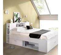 Lit avec rangements LEANDRE - VENTE-UNIQUE - Blanc - 140x190cm - 2 tiroirs