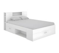 Lit avec rangements LEANDRE - VENTE-UNIQUE - Blanc - 140x190cm - 2 tiroirs