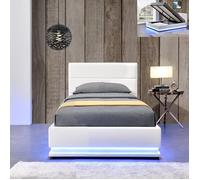 Lit Led Avec Coffre De Rangement Ava - Blanc - 90x190