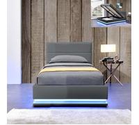 Lit Led Avec Coffre De Rangement Ava - Gris - 90x190