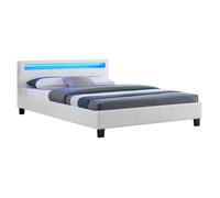 IDIMEX Lit LED Double 140x190 cm avec sommier, tête de lit Confortable, lit 1 Place revêtement en Tissu Blanc, Rioja