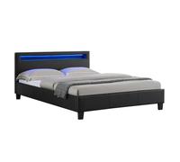 Idimex Lit double pour adulte RIOJA avec sommier 140x190 cm 2 places 2 personnes, tête de lit avec LED intégrées, en tissu noir Noir