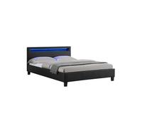 Idimex Lit double pour adulte RIOJA avec sommier 140x190 cm 2 places 2 personnes, tête de lit avec LED intégrées, en tissu noir Noir