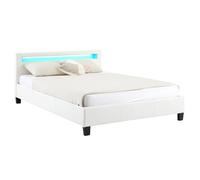 IDIMEX Lit LED Double 140x190 cm avec sommier, tête de lit Confortable, lit 1 Place revêtement synthétique Blanc, Pinot