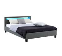 IDIMEX Lit LED Double 140x190 cm avec sommier, tête de lit Confortable, lit 1 Place revêtement synthétique Gris, Pinot