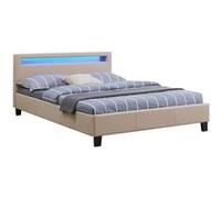 Lit LED double RIOJA 140x190 cm, avec sommier, revêtement tissu beige Beige G