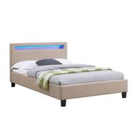 IDIMEX Lit LED Simple 120x190 cm avec sommier, tête de lit Confortable, lit 1 Place revêtement en Tissu Beige, Marisela