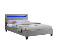 Lit LED simple 120x190 cm avec sommier, tête de lit confortable, lit 1 place revêtement en tissu gris, MARISELA