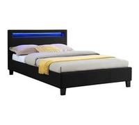 IDIMEX Lit LED Simple 120x190 cm avec sommier, tête de lit Confortable, lit 1 Place revêtement en Tissu Noir, Marisela