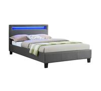IDIMEX Lit LED Simple 120x190 cm avec sommier, tête de lit Confortable, lit 1 Place revêtement synthétique Gris, MIRANDO