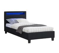 IDIMEX Lit LED Simple 90x190 cm avec sommier, tête de lit Confortable, lit 1 Place revêtement en Tissu Noir, Molina