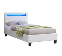 Lit LED simple LUCENO 90x190 cm, avec sommier, revêtement synthétique blanc