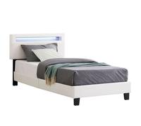 IDIMEX Lit LED Simple 90x190 cm avec sommier, tête de lit réglable en Hauteur, en synthétique Blanc, Evan