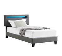 IDIMEX Lit LED Simple 90x190 cm avec sommier, tête de lit réglable en Hauteur, en synthétique Gris, Evan