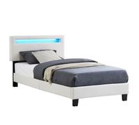 IDIMEX Lit LED Simple 90x190 cm avec sommier, tête de lit réglable en Hauteur, en Tissu Blanc, Austin