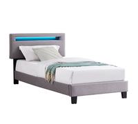 IDIMEX Lit LED Simple 90x190 cm avec sommier, tête de lit réglable en Hauteur, en Tissu Gris, Austin