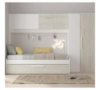 Lit Lev, adapté à deux matelas de 90x200 cm. Fabriqué en aggloméré et doté d'accents blancs. Avec un tiroir de lit et beaucoup