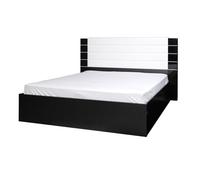 Lit LINA 160x200 noir et blanc brillant avec tête de lit en simili cuir - Sommier inclus