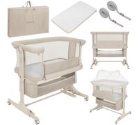 Lit bébé cododo 3en1 LIONELO Jodie - Berceau - Réglable en hauteur et inclinaison - Matelas haute densité - Beige