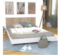 Lit LOFT 140x190 + 1 sommier + tête de lit / Décor Blanc & chêne blanchi