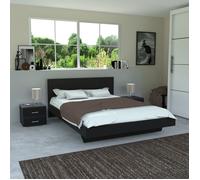 Lit LOFT 140x190 + 2 chevets + sommier + tête de lit / Noir