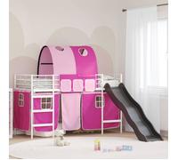 Lit loft avec toboggan - vidaXL - Noir et Rose - 90x200 cm - Acier robuste - Rideaux en maille - Toboggan intégré