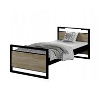 Lit Loft Moderne pour Jeunes, Chêne Sonoma, Métal et Panneau Laminé, 200x90cm, avec Éclairage LED, Matelas et Sommier