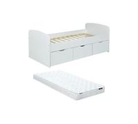 Lit LOUANE avec 2 tiroirs et 1 coffre de rangement - 90 x 190 cm - Blanc + Matelas
