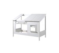 Lit Maison 90x200cm Blanc avec Fenêtre + Rideaux - LAKA -