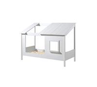 Lit Maison 90x200cm Blanc avec Fenêtre + Sommier - LAKA -