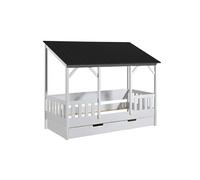 Lit Maison 90x200cm Blanc et Noir avec Tiroir - LAKA -