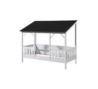 Lit Maison 90x200cm Blanc et Noir Style Porche - LAKA -