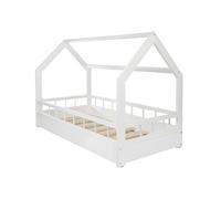 Velinda Lit Maison cabane 2 en 1 avec barreaux, Chambre d'enfant, Bois Naturel 160x80 cm (Couleur: Blanc)