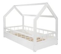 Lit Maison Cabane 160x80cm+Barreaux Blanc