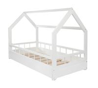 Velinda Lit Maison cabane 2 en 1 avec barreaux, Chambre d'enfant, Bois Naturel 160x80 cm (Couleur: Blanc)