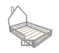 Lit Maison Enfant 140x190 cm avec Toit en Pente, sans Matelas, Structure en Pin Naturel, Style Scandinave Minimaliste
