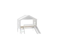 Lit Maison Surélevé 90x200cm Blanc avec Toboggan - LAKA -