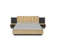 Lit Marzano en panneaux de particules avec 2 tables de chevet. Convient à un matelas de 180x200cm. Matelas et base non inclus.