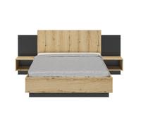 Lit Marzano en panneaux de particules avec 2 tables de chevet. Convient pour un matelas de 140x200cm. Matelas et sommier non