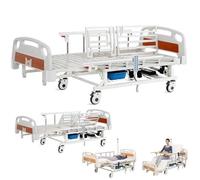 Lit médical électrique réglable avec inclinaison latérale automatique, anti-escarres, télécommande, rails de sécurité, matelas, bassin de lit, perche IV, roulettes verrouillables, capacité de 240,4 kg