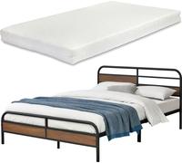 Lit métallique Aarau avec matelas 140 x 200 cm Lit d'adolescent avec sommier à lattes et matelas en mousse froide Lit double Cadre de lit métallique Lit en acier noir [en.casa]