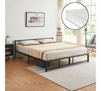Lit métallique 'Meran' avec matelas Lit métallique Cadre de lit Lit double 180 x 200 cm Acier noir