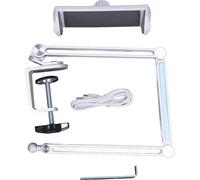 Lit métallique -Porte-téléphone avec pince 360 -degrés -Rotation bureau pliant Bras long Montage réglable Lumière pour tabletteArgent