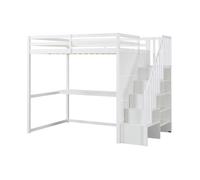 Lit mezzanine 140 x 190 cm - Pin et MDF - Blanc - Avec bureau - MENIZI