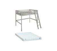 Lit mezzanine - 140 x 190 cm - Pin massif - Blanchi + matelas -GEDEON II
